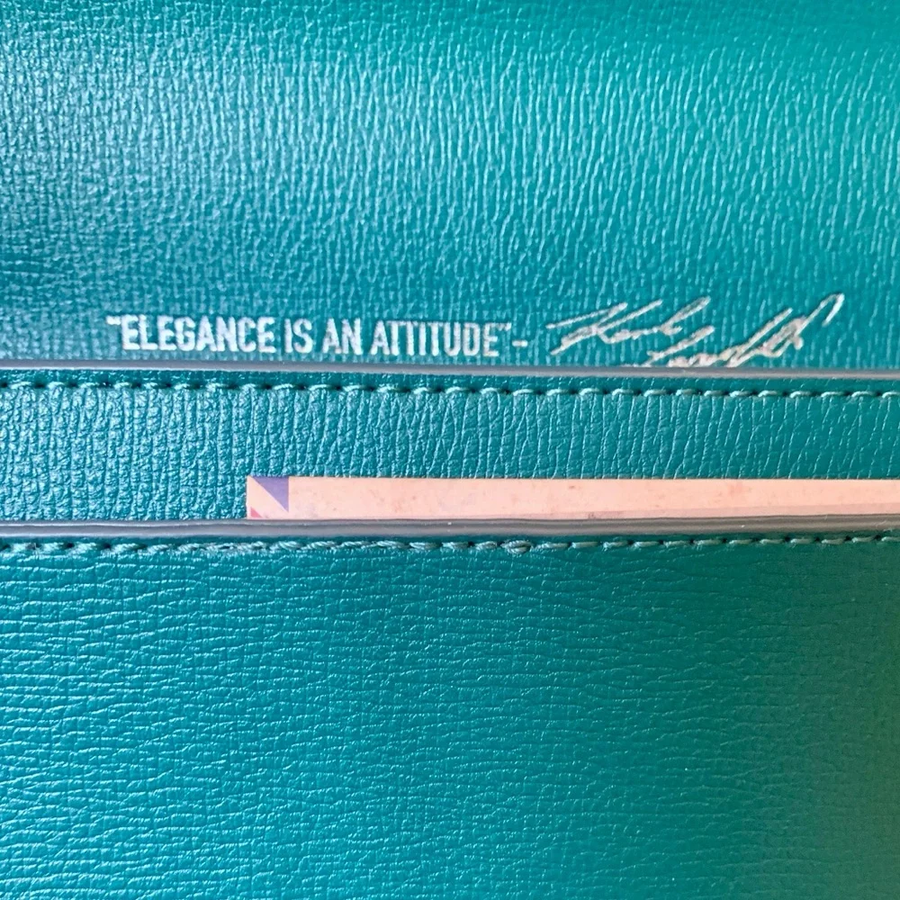Karl Lagerfeld Paris Simone Crossbody Bag in Green Jewel Leather and Suede - Picture 12 of 14